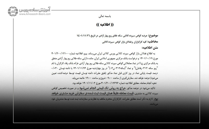 خرید ربع سکه در بورس - روش ثبت سفارش؛ حراج چند قیمتی